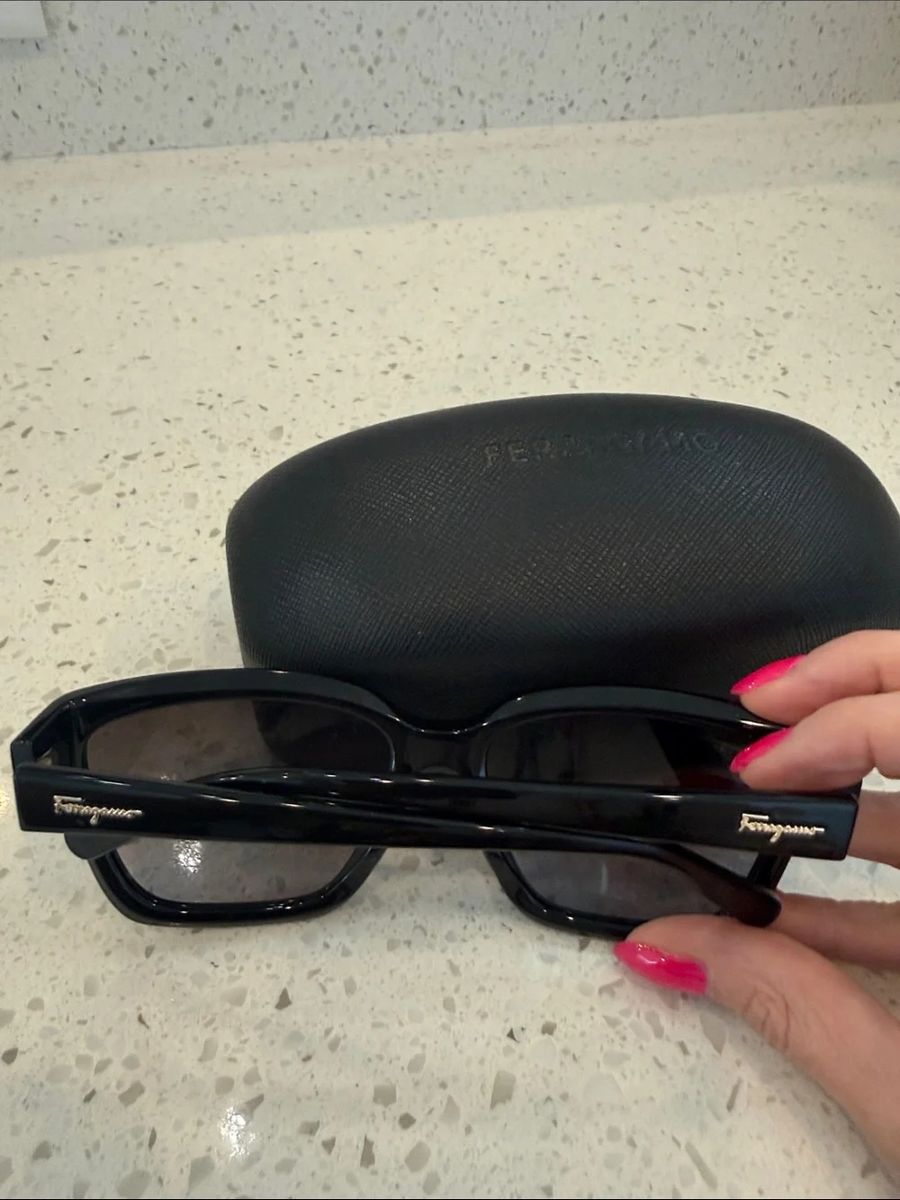 Salvatore Ferragamo Classic Black Oversized Sunglasses, Full Set with Hard Case